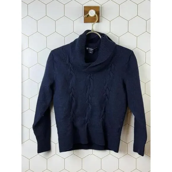 Cremieux Classics Wool Navy Blue Cable Knit Turtleneck Sweater - Size - Medium